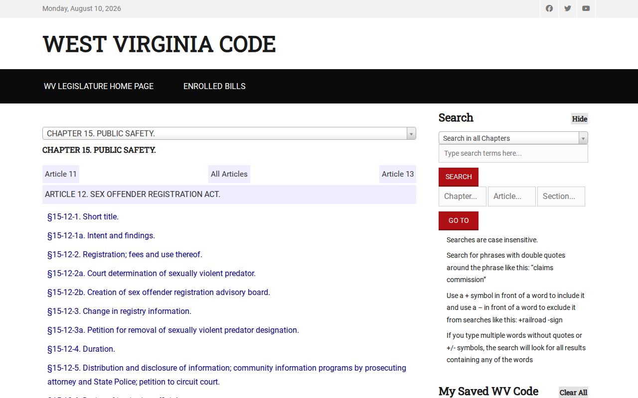 Taylor County sex offender registration requirements under West Virginia law