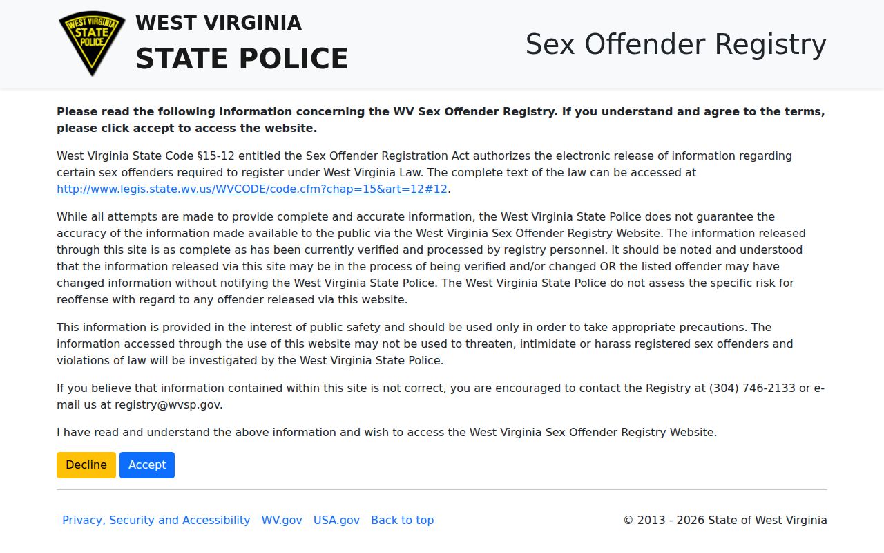 Taylor County sex offender check on the official WVSP registry